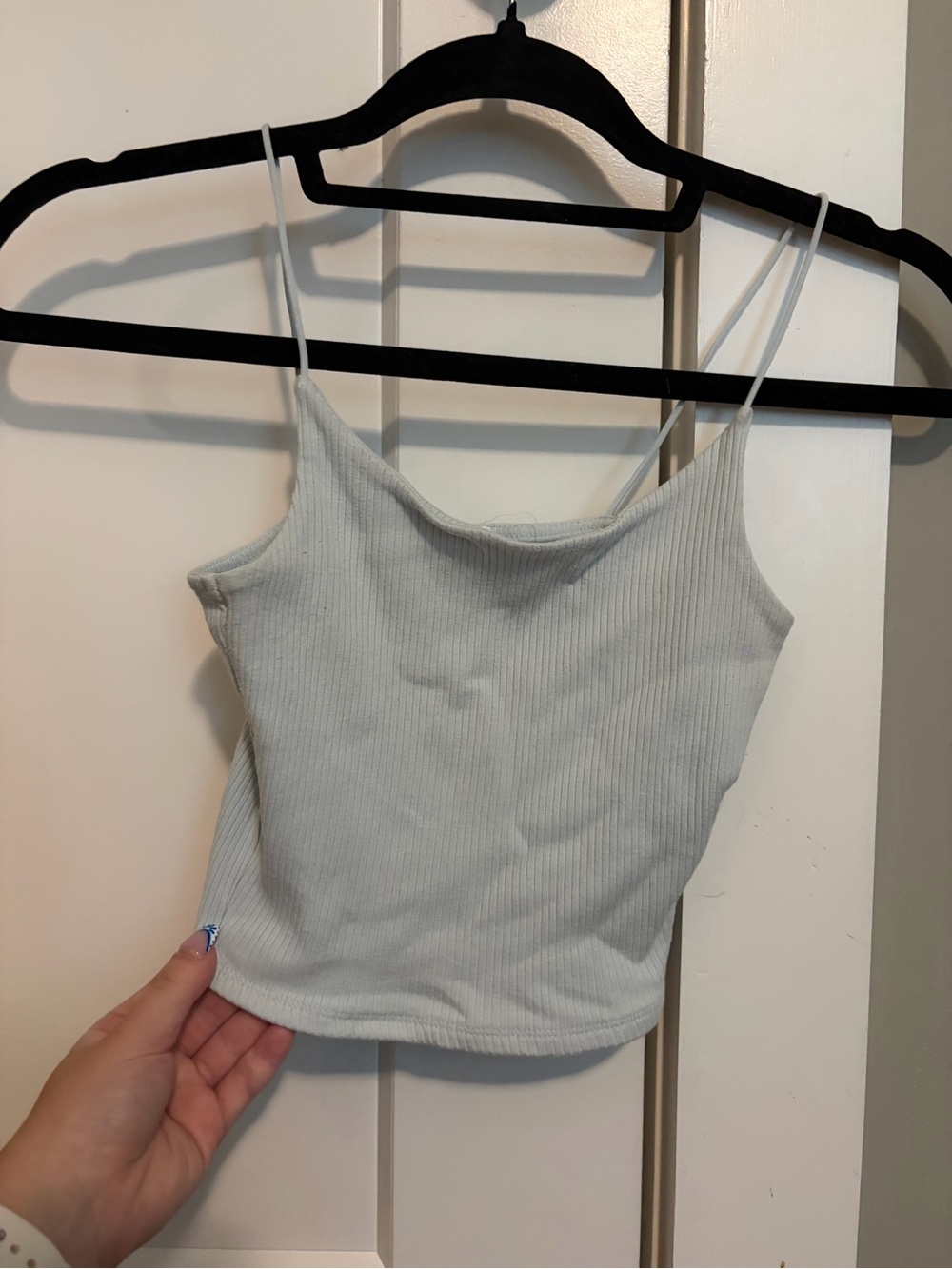Garage Ribbed Spaghetti Strap Crop Tank - Light Baby Blue